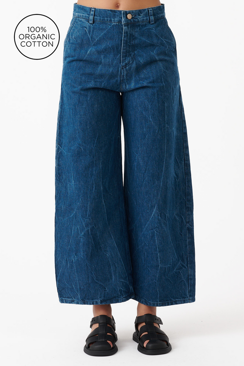 【ANGLAN】Reverse Denim Wide Pants Denim - ANGLAN